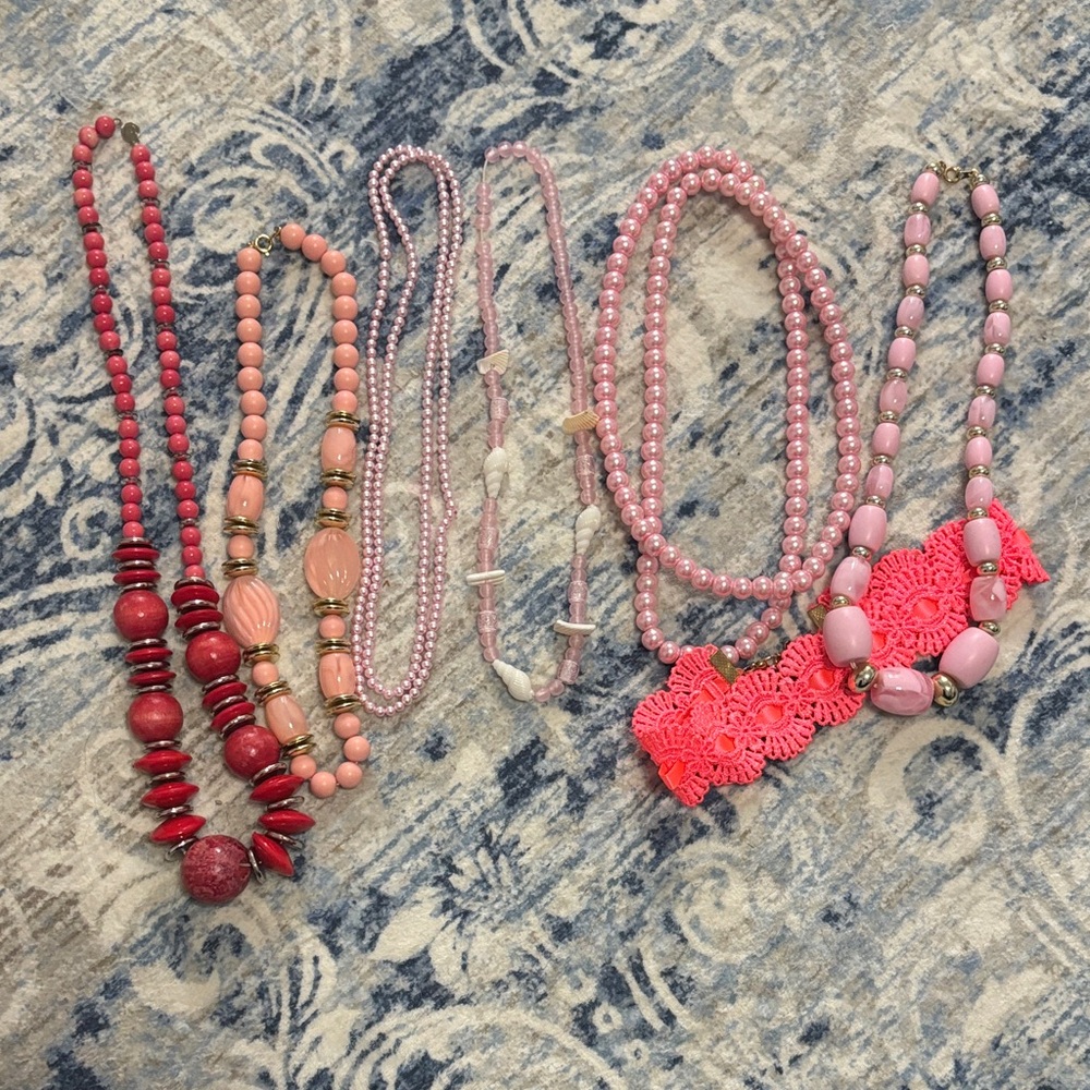 Bundle of 7 Pink beaded necklaces